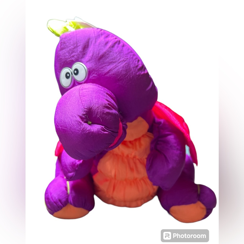 Vtg Trendmasters Puffy Nylon Parachute Stuffed Plush Purple Dragon 1992 Toy*Read